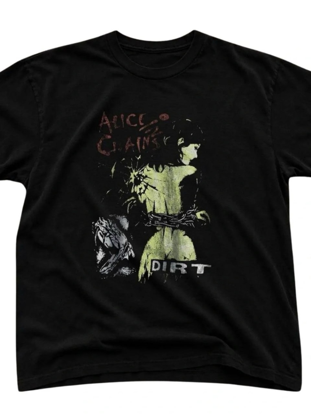 Black Alice Chains Dirt Graphic Tee with Green Print